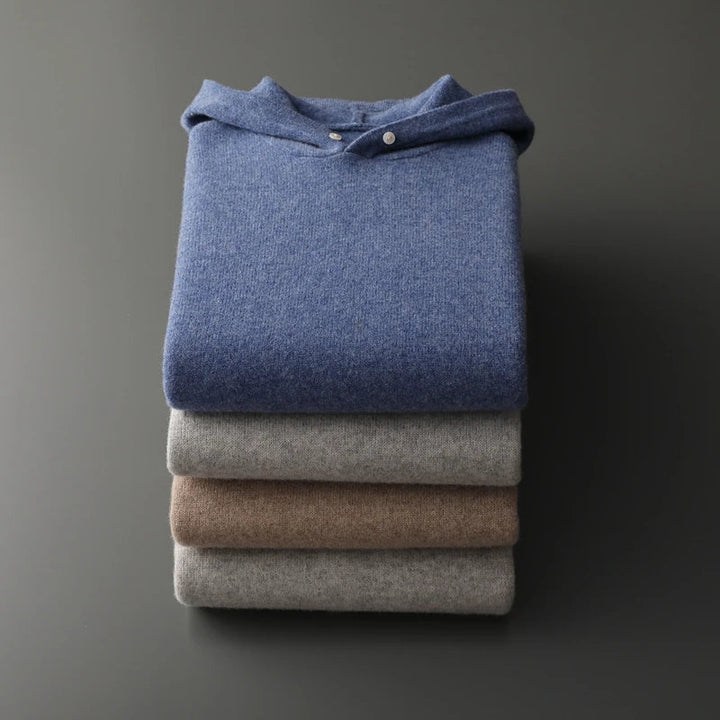 Sweter męski z 100% wełny merynosów – z kapturem i kieszenią, styl casual