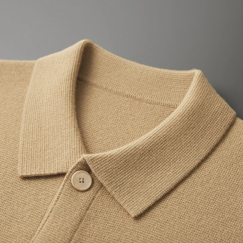 Sweter męski z 100% wełny merynosów – cardigan z kołnierzem i guzikami