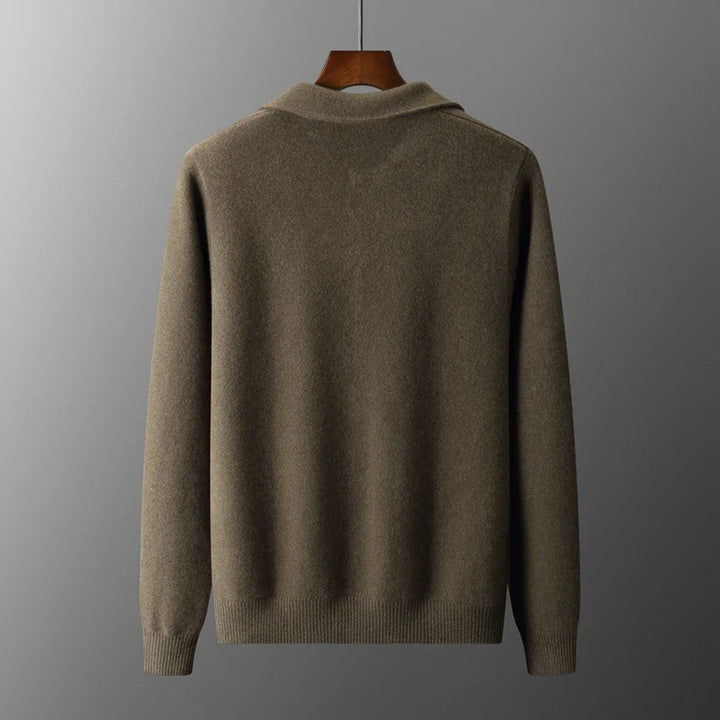 Sweter męski z 100% wełny merynosów – cardigan z kołnierzem i guzikami