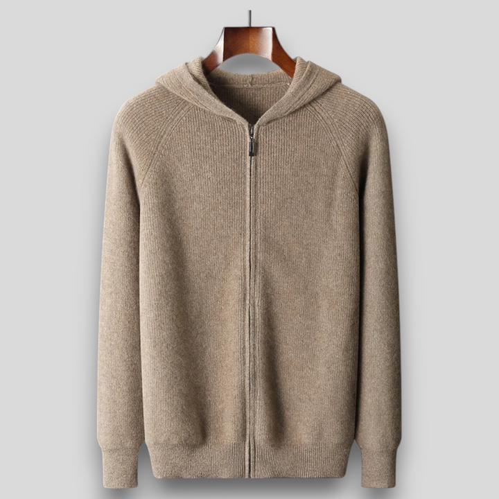 Męska bluza z kapturem z wełny merino – 100% naturalna wełna, rozpinana, ciepła i oddychająca