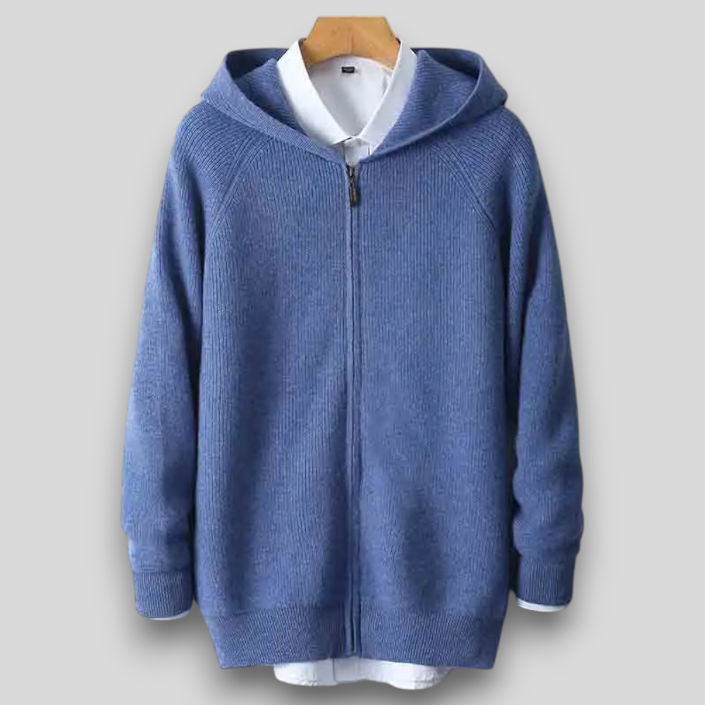 Męska bluza z kapturem z wełny merino – 100% naturalna wełna, rozpinana, ciepła i oddychająca