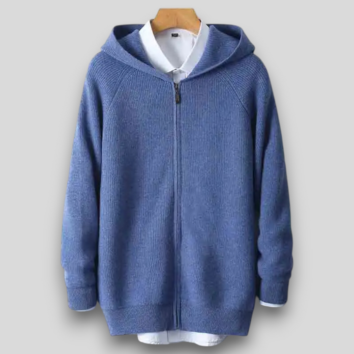 Męska bluza z kapturem z wełny merino – 100% naturalna wełna, rozpinana, ciepła i oddychająca