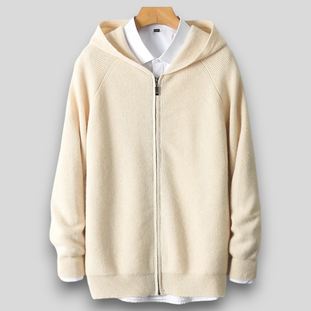 Męska bluza z kapturem z wełny merino – 100% naturalna wełna, rozpinana, ciepła i oddychająca