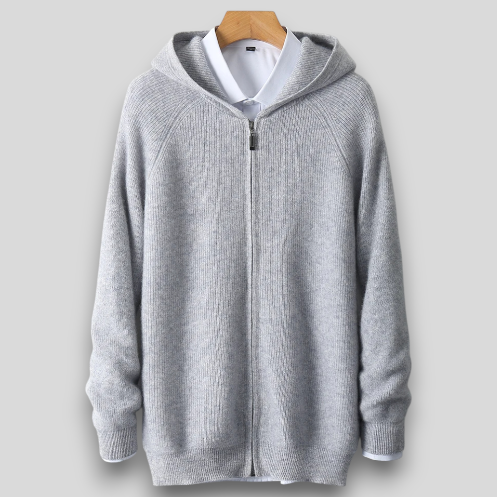 Męska bluza z kapturem z wełny merino – 100% naturalna wełna, rozpinana, ciepła i oddychająca