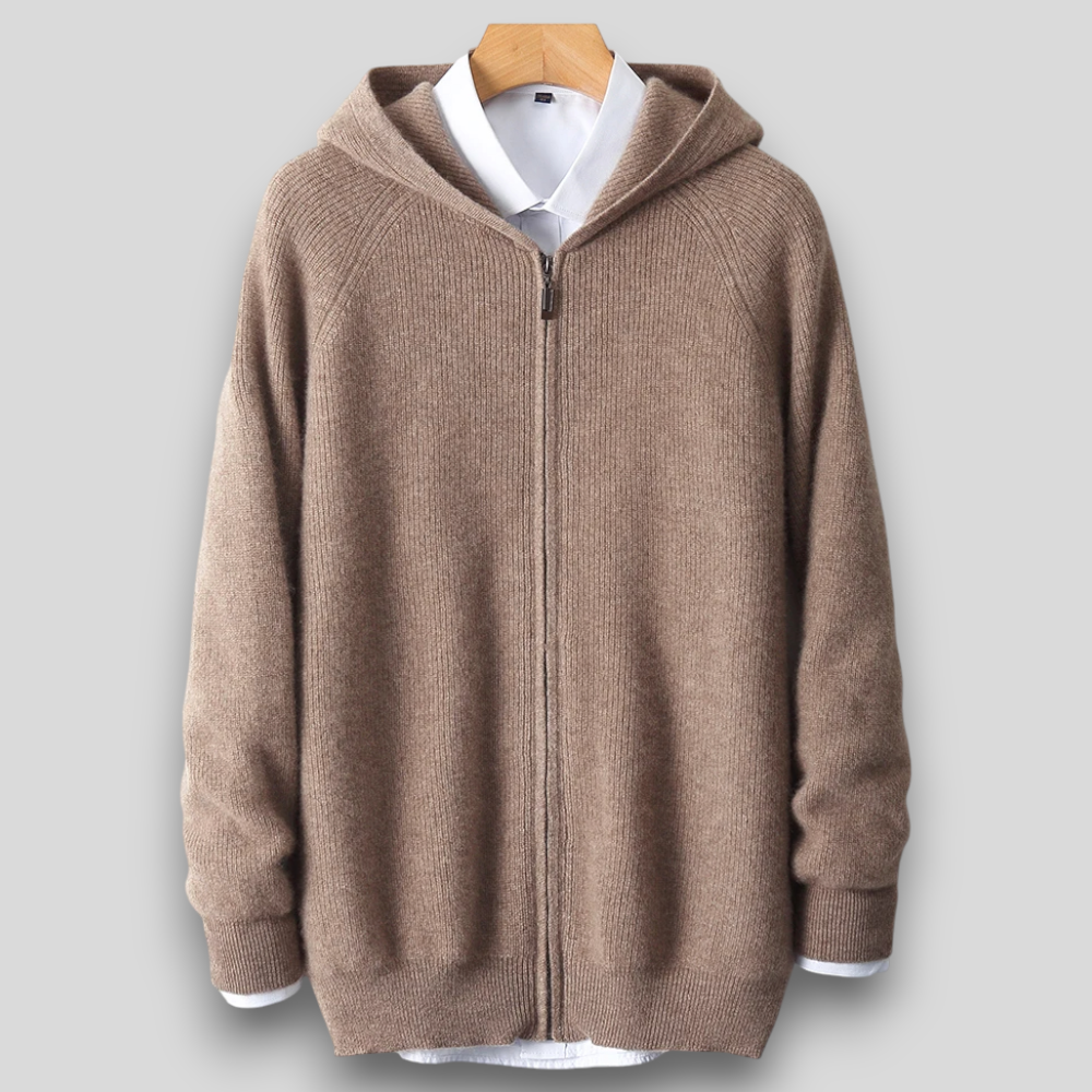 Męska bluza z kapturem z wełny merino – 100% naturalna wełna, rozpinana, ciepła i oddychająca