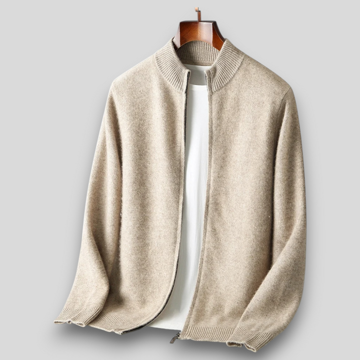 Męski sweter rozpinany z wełny merino – 100% australijska wełna, elegancki kardigan z zamkiem