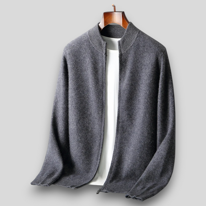Męski sweter rozpinany z wełny merino – 100% australijska wełna, elegancki kardigan z zamkiem