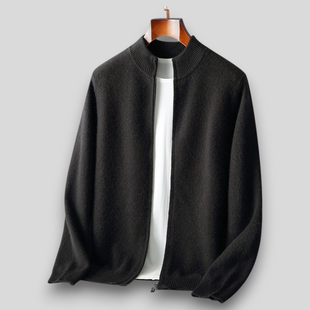 Męski sweter rozpinany z wełny merino – 100% australijska wełna, elegancki kardigan z zamkiem