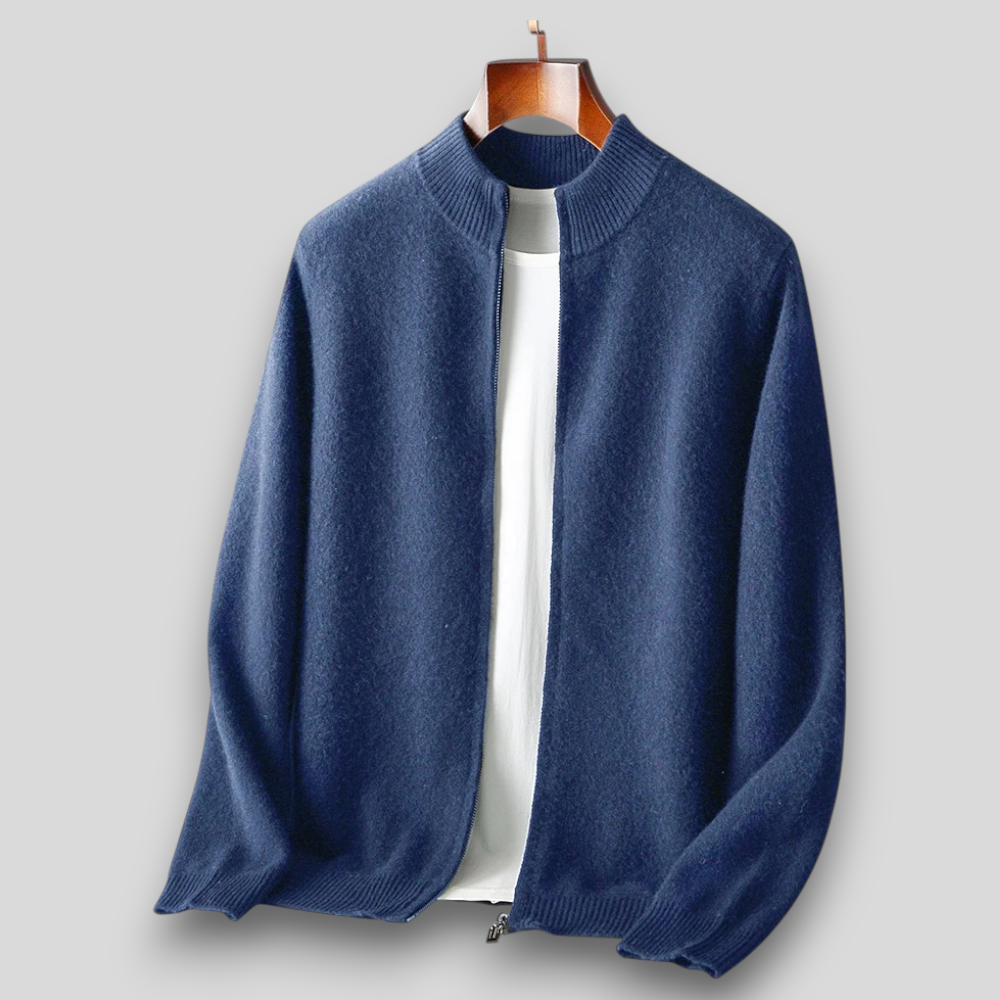 Męski sweter rozpinany z wełny merino – 100% australijska wełna, elegancki kardigan z zamkiem