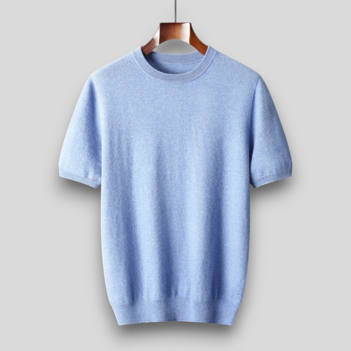 Kaszmirowa koszulka dzianinowa męska – 100% kaszmir, krótki rękaw