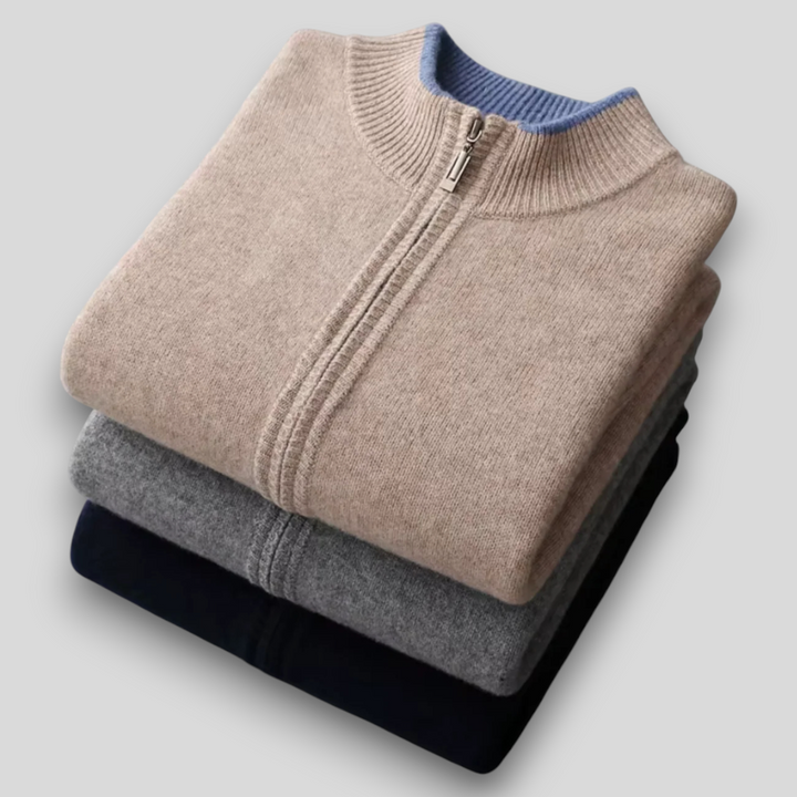 Męska bluza dzianinowa z wełny merino – 100% merino, zapinana na zamek