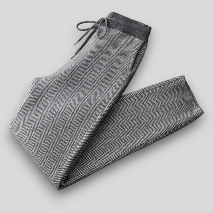 Ekskluzywne spodnie męskie z wełny merino – 100% merino, wzór jodełki