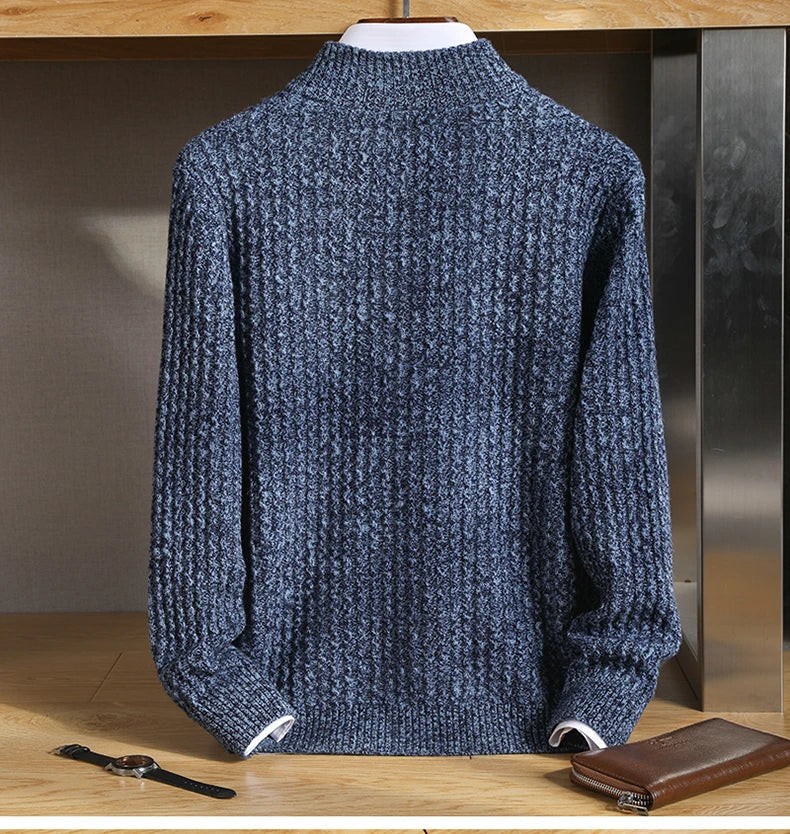 Sweter męski zapinany na zamek z 100% wełny merynosów – gruby splot i stójka