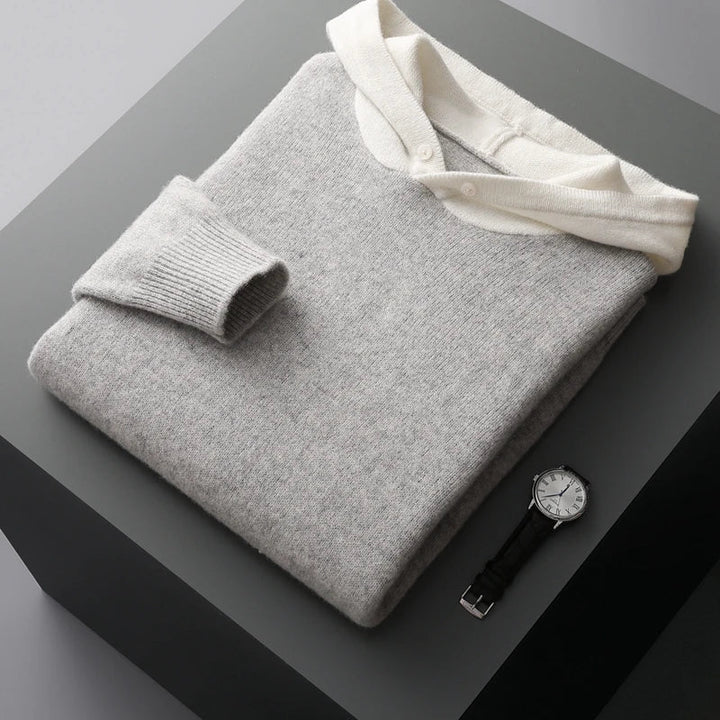 Sweter męski z 100% wełny merynosów – z kapturem i kieszenią, styl casual
