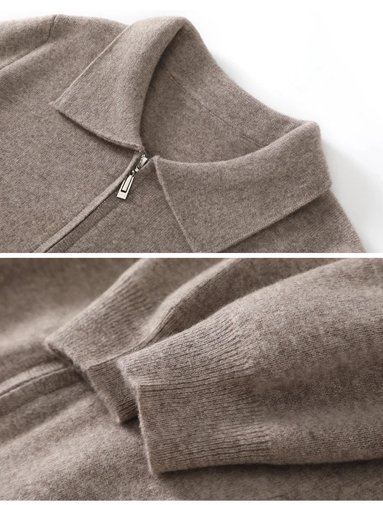 Sweter męski zapinany na zamek z czystej wełny merynosów – elegancki i ciepły