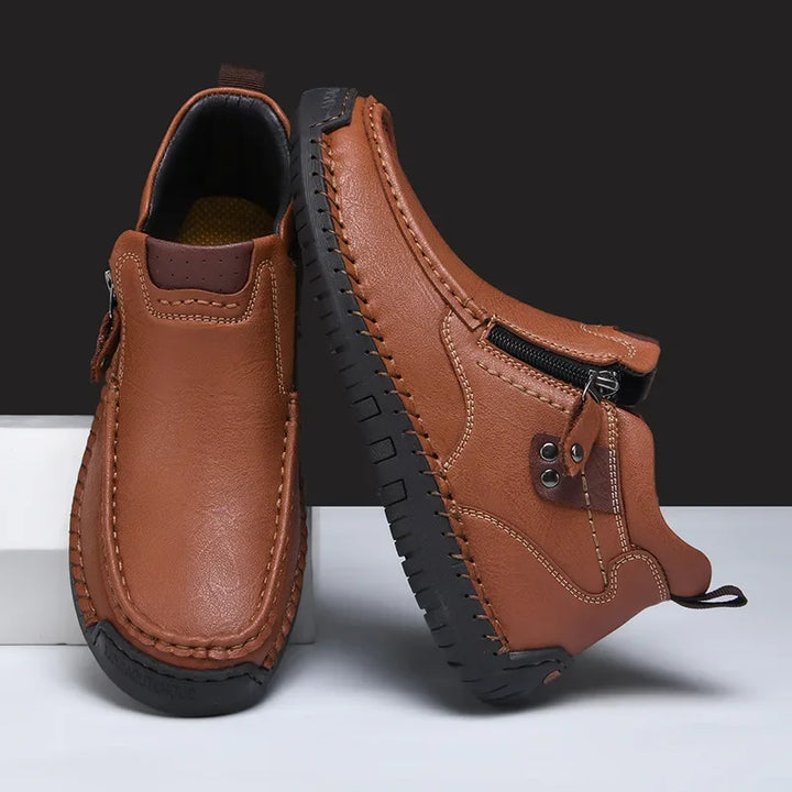 Męskie buty skórzane casual z zamkiem – lekkie, antypoślizgowe, codzienne obuwie trekkingowe