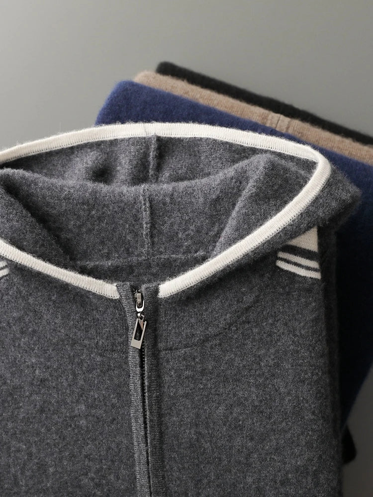 Męski komplet dzianinowy z 100% wełny merino – bluza na zamek i spodnie