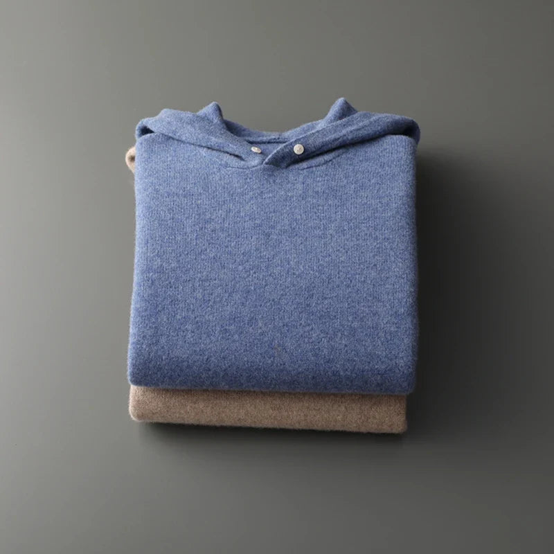 Sweter męski z 100% wełny merynosów – z kapturem i kieszenią, styl casual