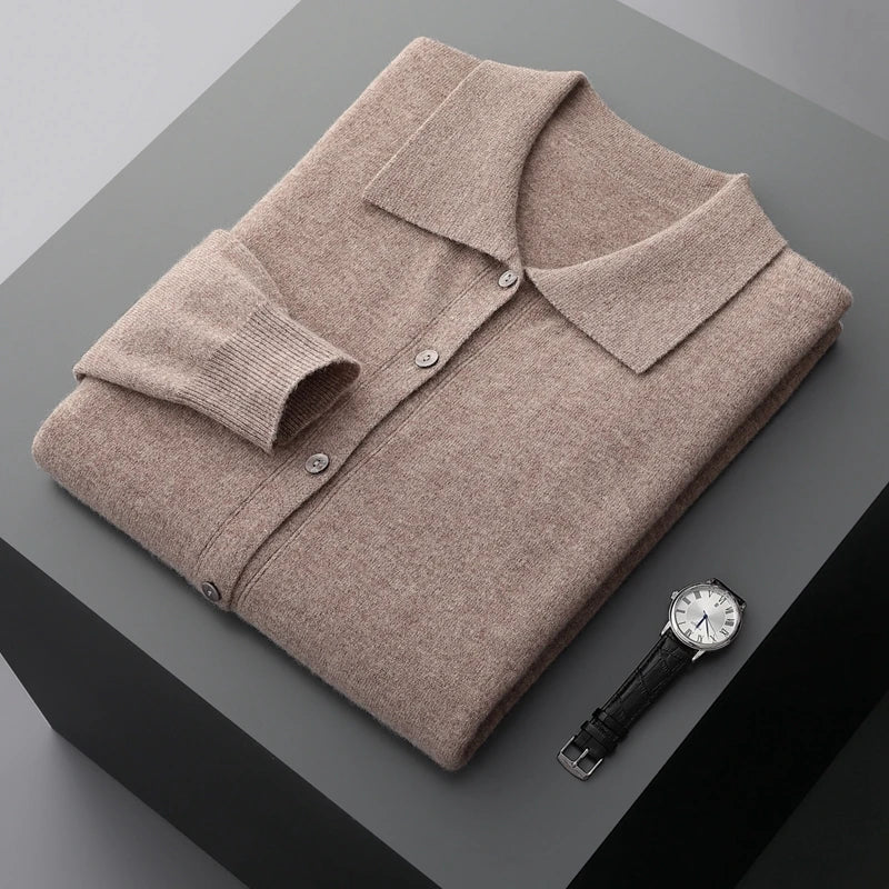 Sweter męski z wełny – zapinany na guziki, z kołnierzem koszulowym