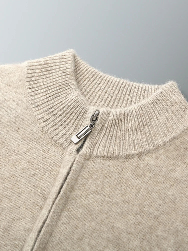 Męski sweter rozpinany z wełny merino – 100% australijska wełna, elegancki kardigan z zamkiem