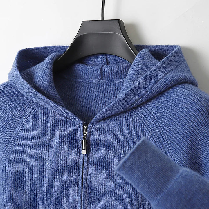 Męska bluza z kapturem z wełny merino – 100% naturalna wełna, rozpinana, ciepła i oddychająca