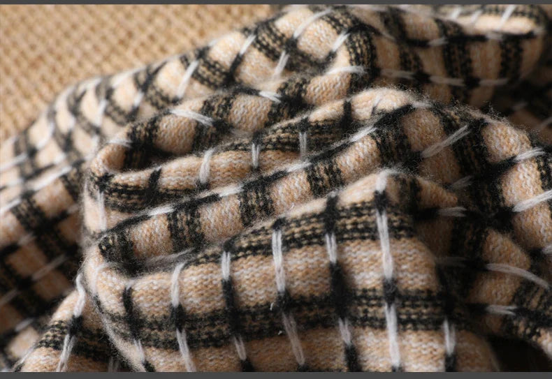 Sweter męski z 100% wełny merynosów w kratkę z okrągłym dekoltem