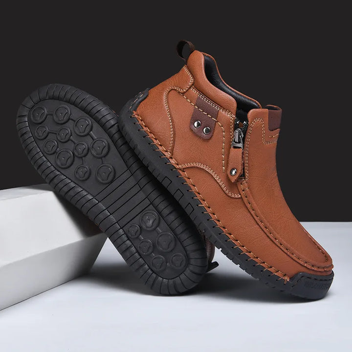 Męskie buty skórzane casual z zamkiem – lekkie, antypoślizgowe, codzienne obuwie trekkingowe