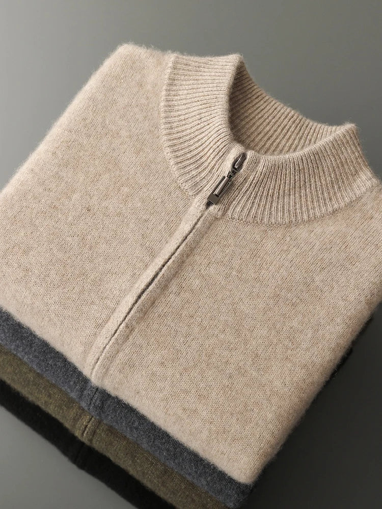 Męski sweter rozpinany z wełny merino – 100% australijska wełna, elegancki kardigan z zamkiem