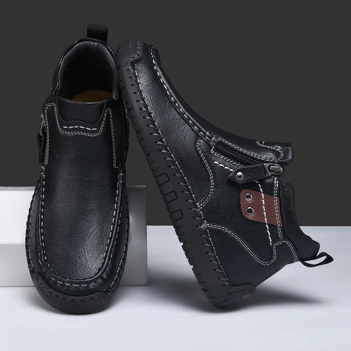 Męskie buty skórzane casual z zamkiem – lekkie, antypoślizgowe, codzienne obuwie trekkingowe