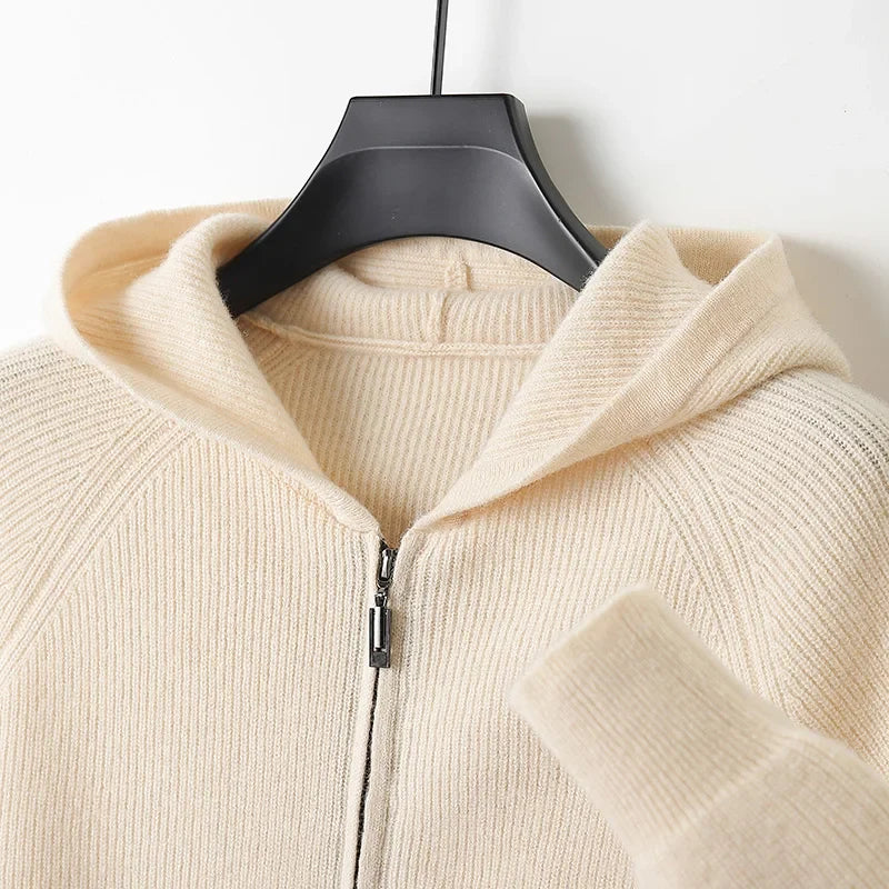 Męska bluza z kapturem z wełny merino – 100% naturalna wełna, rozpinana, ciepła i oddychająca