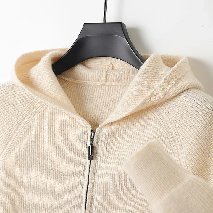 Męska bluza z kapturem z wełny merino – 100% naturalna wełna, rozpinana, ciepła i oddychająca
