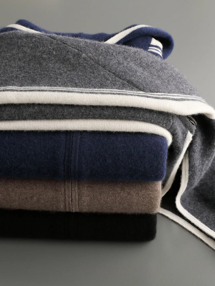 Męski komplet dzianinowy z 100% wełny merino – bluza na zamek i spodnie