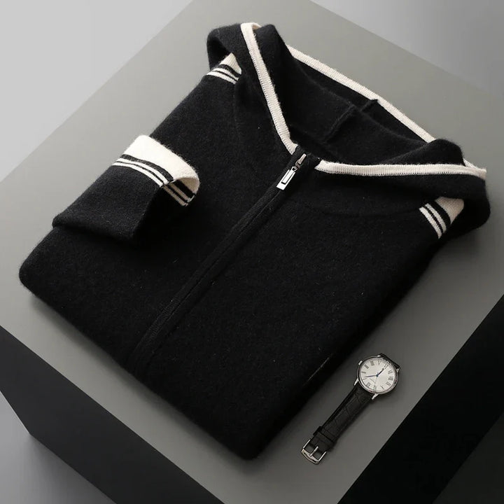 Męski komplet dzianinowy z 100% wełny merino – bluza na zamek i spodnie