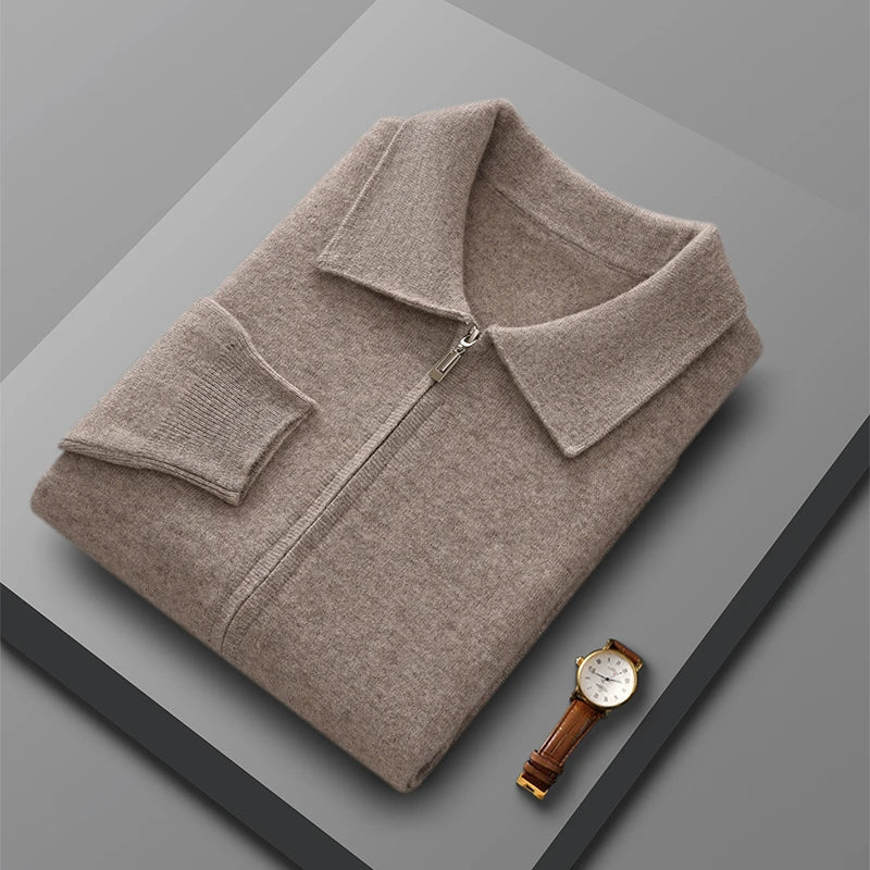 Sweter męski zapinany na zamek z czystej wełny merynosów – elegancki i ciepły