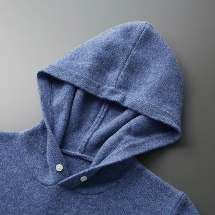 Sweter męski z 100% wełny merynosów – z kapturem i kieszenią, styl casual