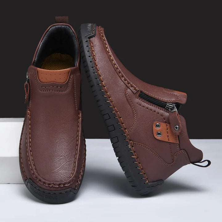Męskie buty skórzane casual z zamkiem – lekkie, antypoślizgowe, codzienne obuwie trekkingowe
