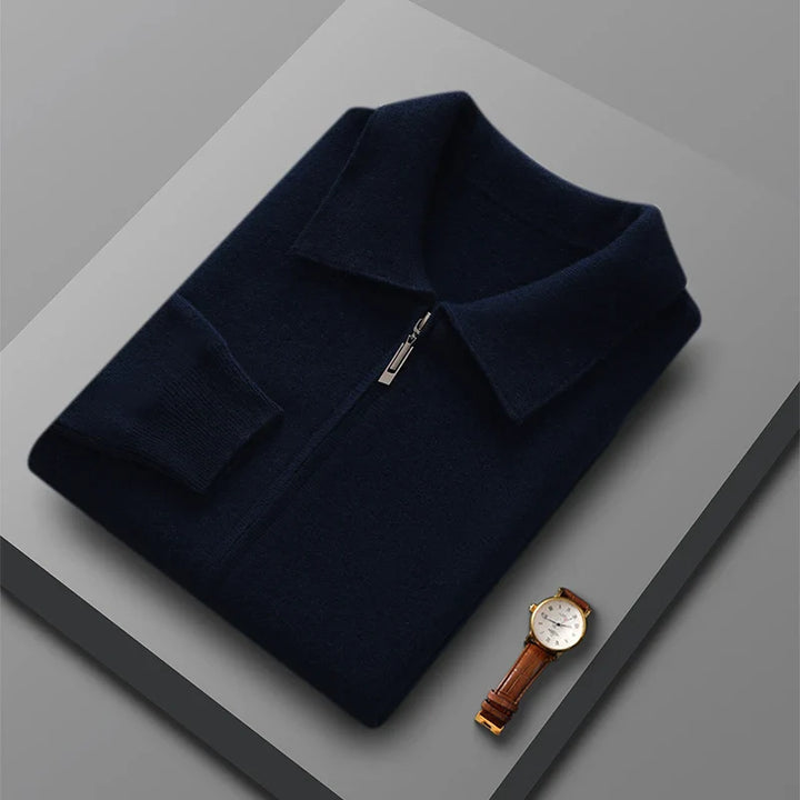 Sweter męski zapinany na zamek z czystej wełny merynosów – elegancki i ciepły