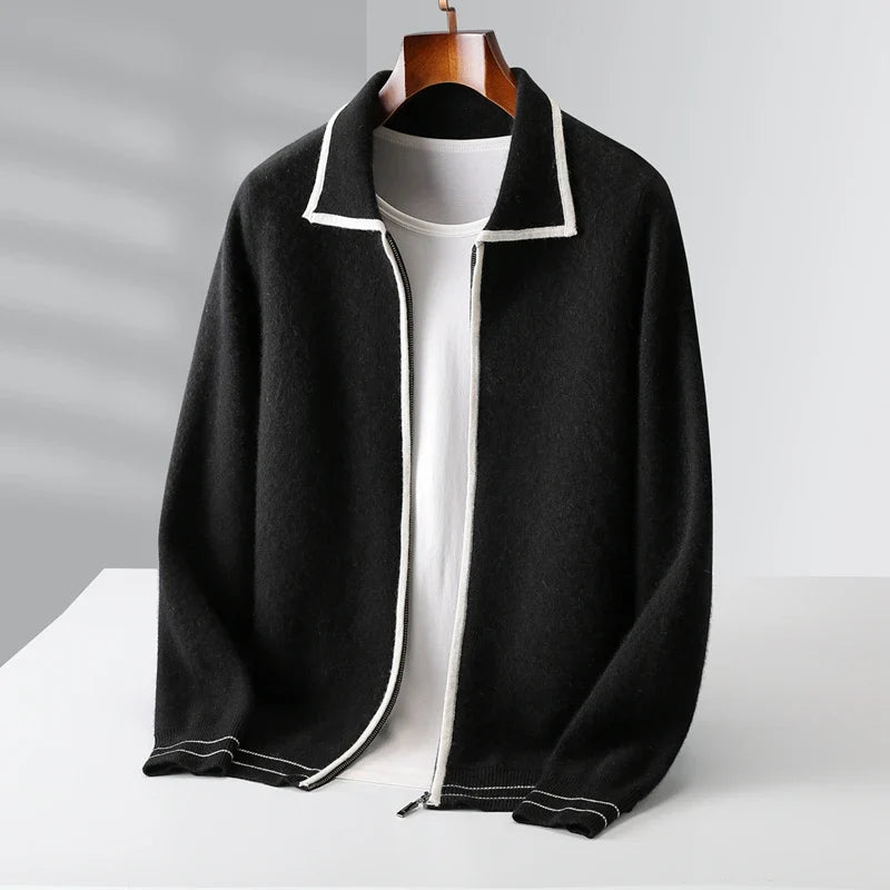 Ekskluzywna męska bluza dzianinowa z 100% wełny merino zapinana na zamek