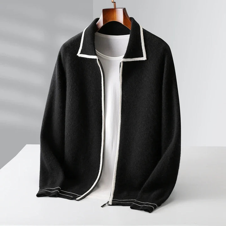 Ekskluzywna męska bluza dzianinowa z 100% wełny merino zapinana na zamek