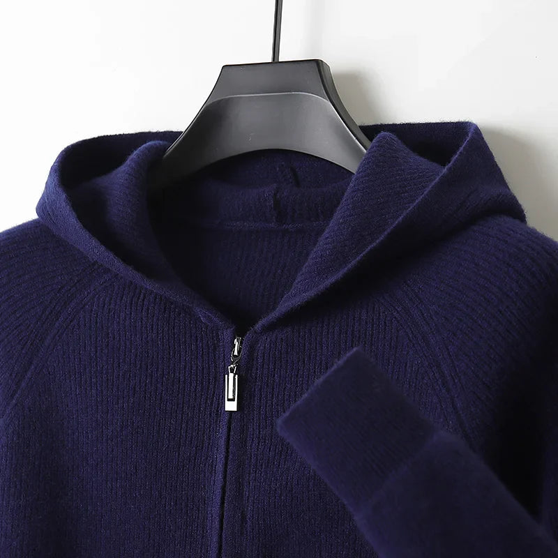 Męska bluza z kapturem z wełny merino – 100% naturalna wełna, rozpinana, ciepła i oddychająca
