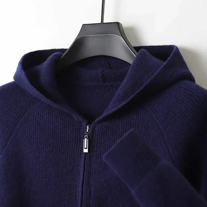 Męska bluza z kapturem z wełny merino – 100% naturalna wełna, rozpinana, ciepła i oddychająca