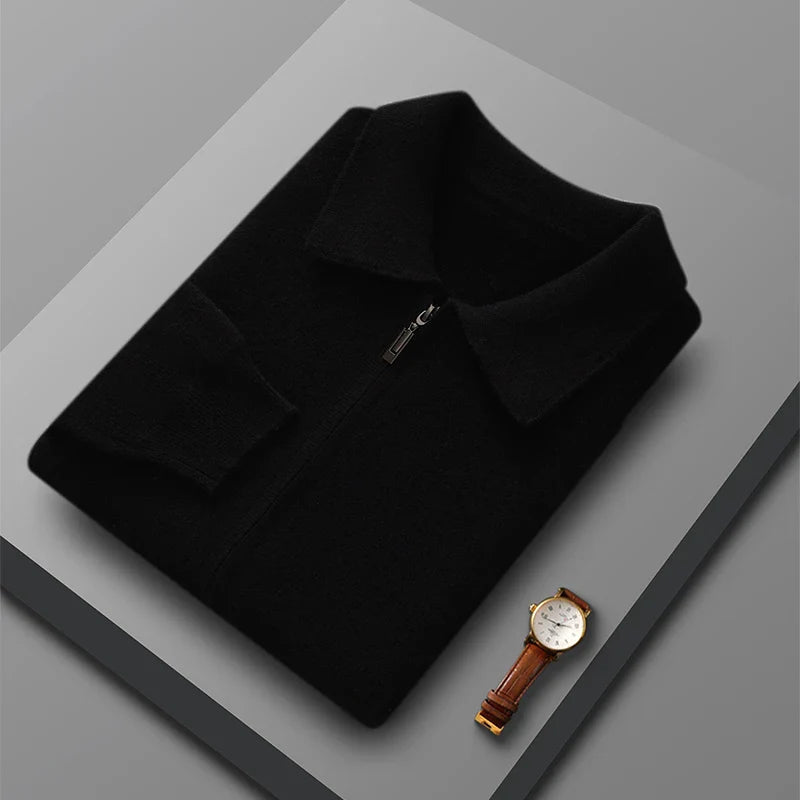 Sweter męski zapinany na zamek z czystej wełny merynosów – elegancki i ciepły