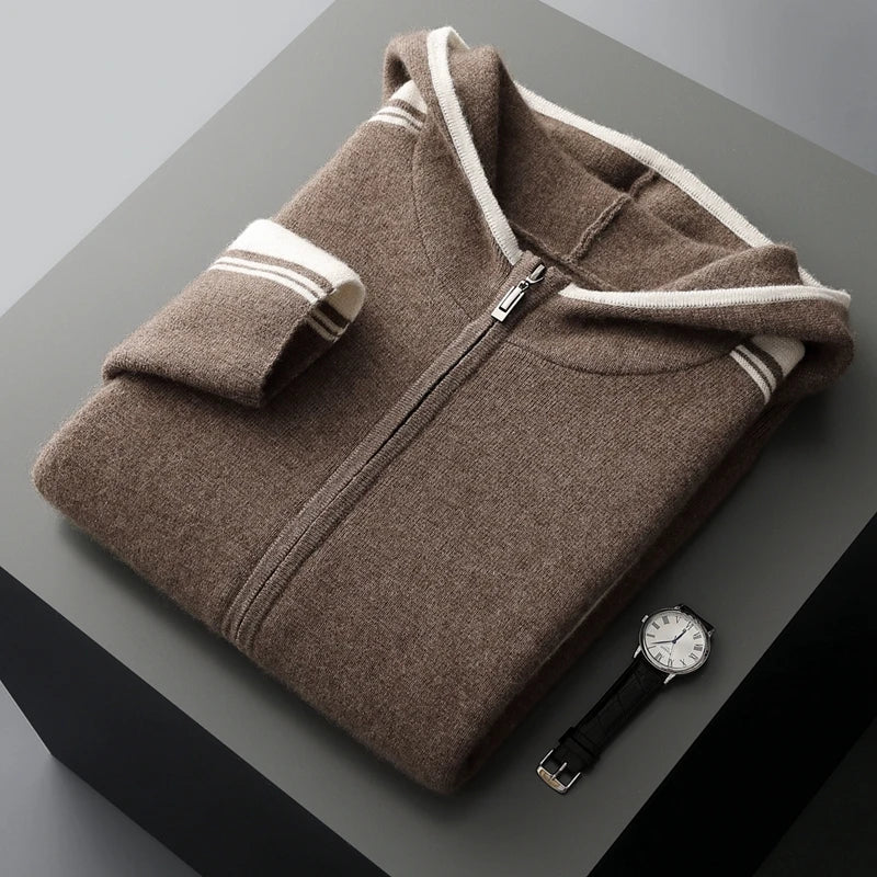Męski komplet dzianinowy z 100% wełny merino – bluza na zamek i spodnie