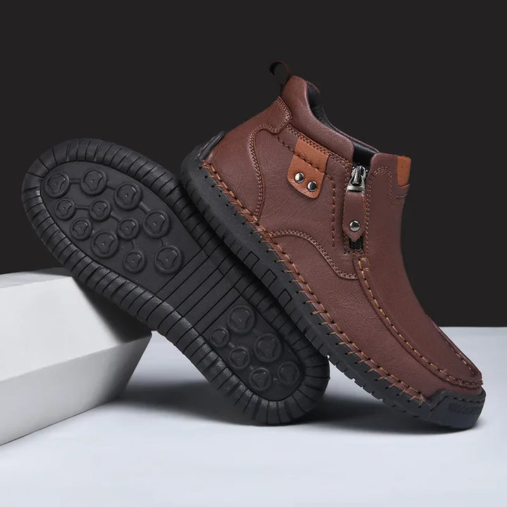 Męskie buty skórzane casual z zamkiem – lekkie, antypoślizgowe, codzienne obuwie trekkingowe