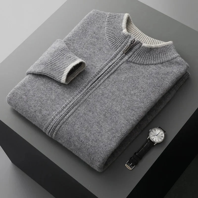 Męska bluza dzianinowa z wełny merino – 100% merino, zapinana na zamek