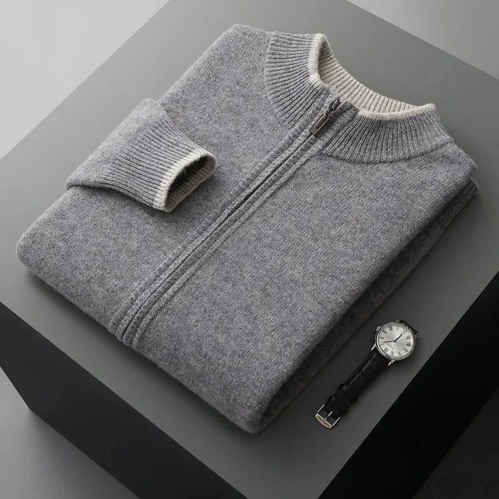 Męska bluza dzianinowa z wełny merino – 100% merino, zapinana na zamek