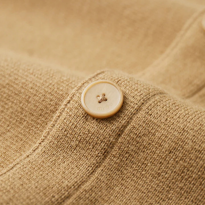 Sweter męski z 100% wełny merynosów – cardigan z kołnierzem i guzikami