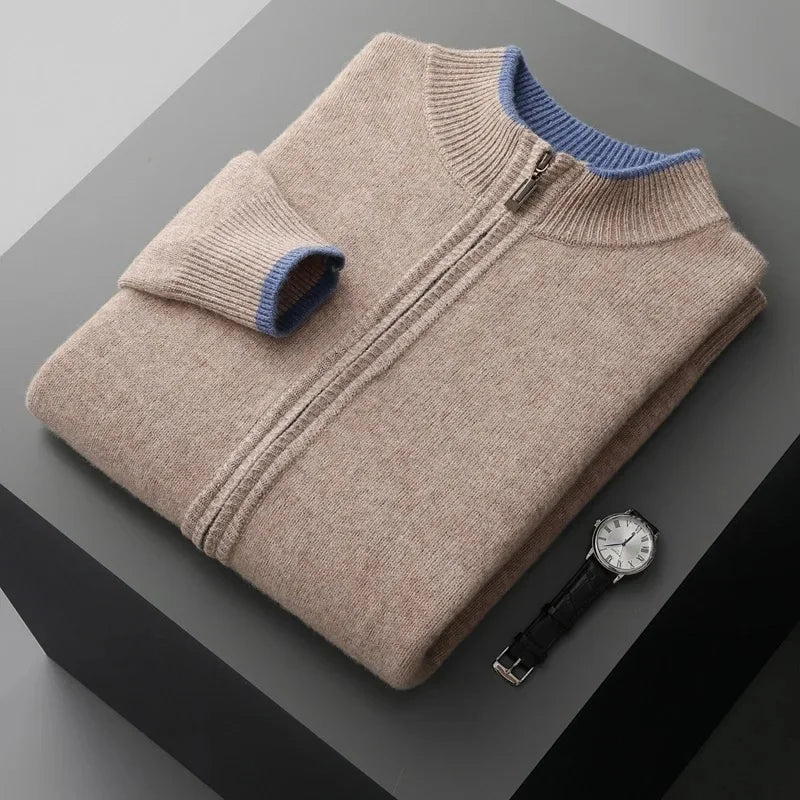 Męska bluza dzianinowa z wełny merino – 100% merino, zapinana na zamek