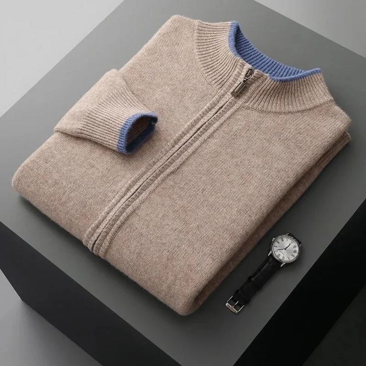 Męska bluza dzianinowa z wełny merino – 100% merino, zapinana na zamek