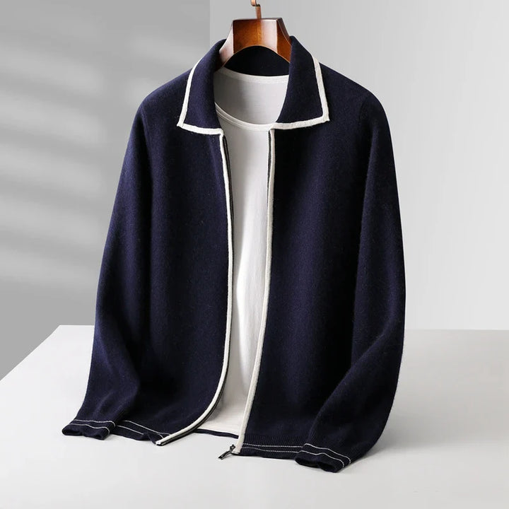 Ekskluzywna męska bluza dzianinowa z 100% wełny merino zapinana na zamek